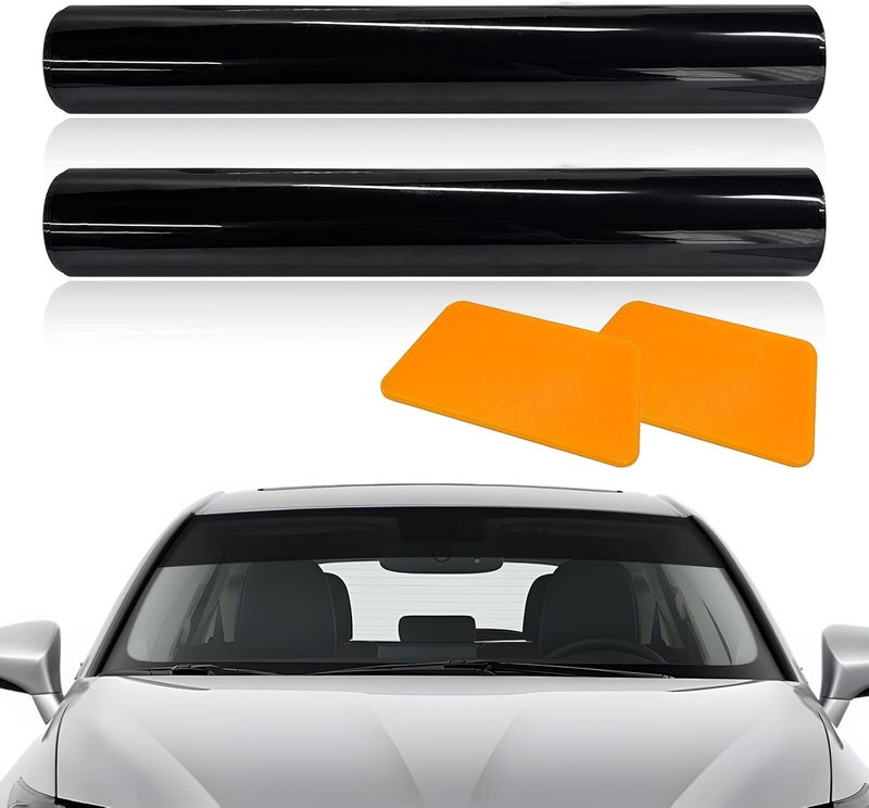 YTFRL 2 PCS Windshield Tint Strip, 51.18"×7.87" Car Window Sun Visor Tints Film with Scraper, Universal Front Windscreen Heat Control Tint Strip Styling Decoration for Car Truck SUV RV - Image 1